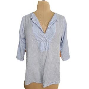 Tru Luxe Jeans Striped Floral Asymmetric 3/4 Sleeve Top Small Boho Bloomcore